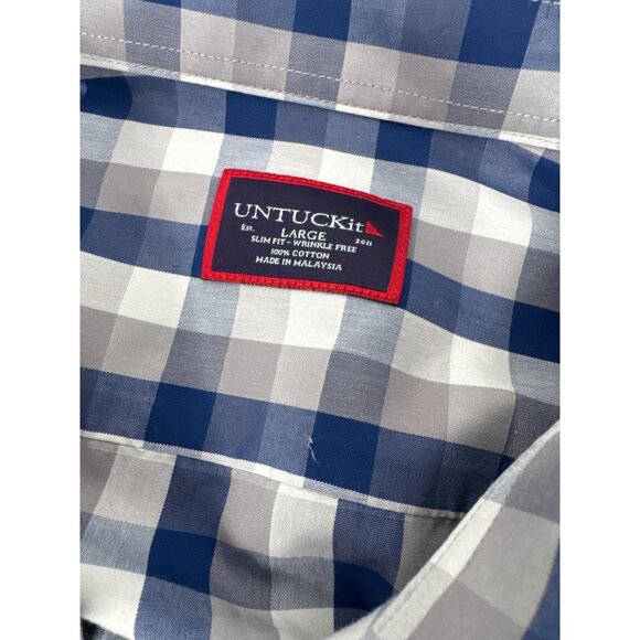 UNTUCKit Button Up Dress Shirt Size Large Long Sleeve Blue Gray Check - Picture 4 of 4